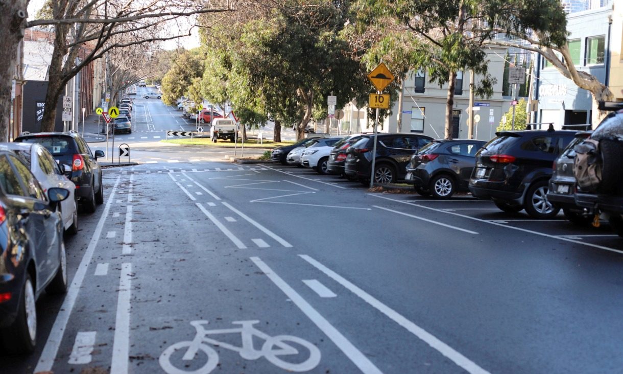 Bike lane in an inner-city Melbourne street.