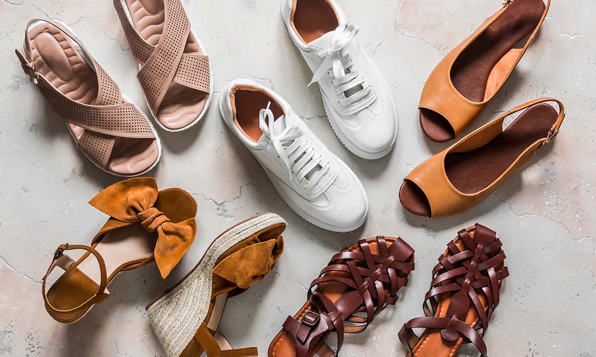 Assortment of womens' shoes.