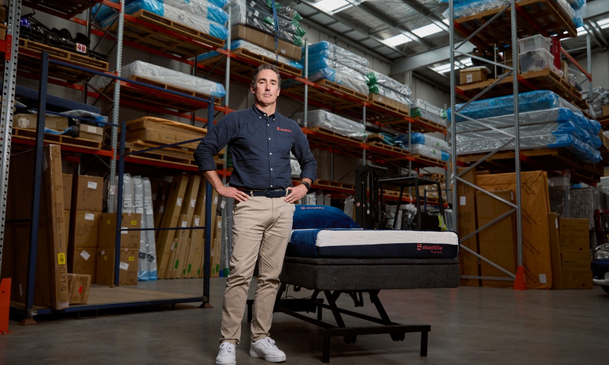 Cameron van den Dungen in Sleeptite's fabrication and distribution facility. Credit: Louis Trerise.