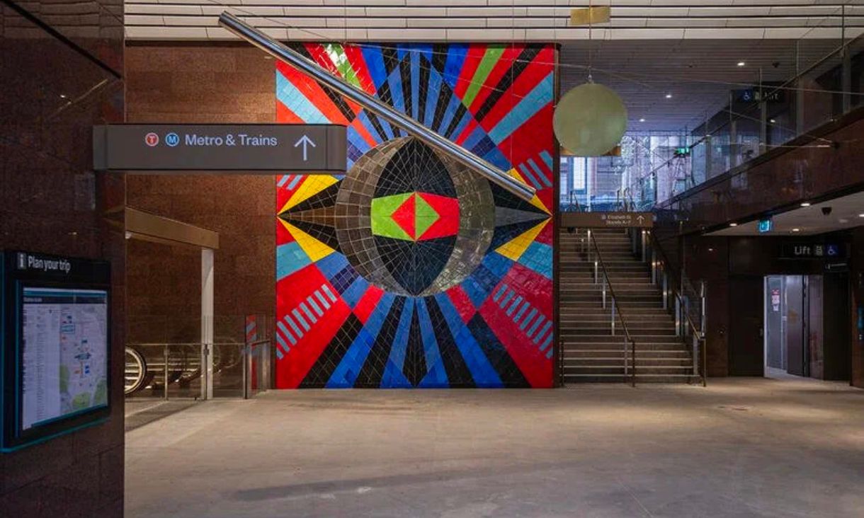 Mikala Dwyer, Continuum, 2024, ceramic tile mural (6.9 x 5.6m).