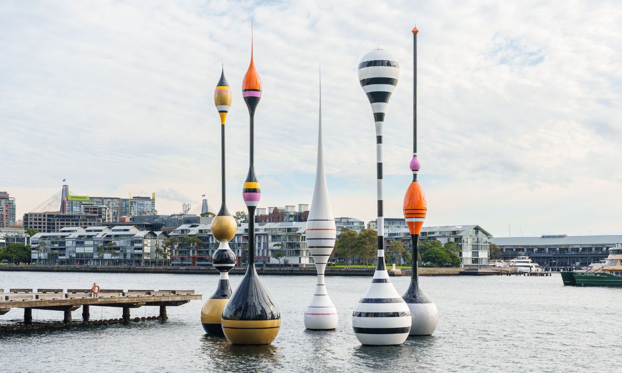 Monuments for Fishes, a large-scale floating installation on the water’s edge at Barangaroo South.