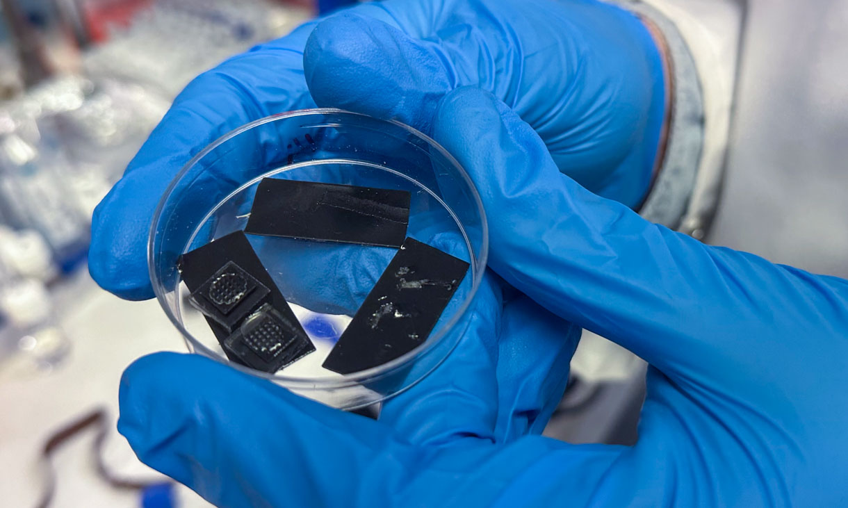 Close up photo of microneedle patches. 