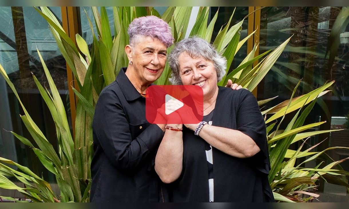 YouTube link - Rosi Braidotti and Professor N’arweet Carolyn Briggs AM (Monash University) 2024 stand hand in hand smiling
