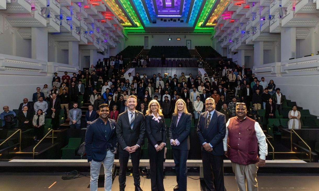 Immersion visit industry networking event. L-R: Dheeren Velu, Layton Pike, Catherine Itsiopoulos, Sudhir Kumar Barai, Tej Krishan.