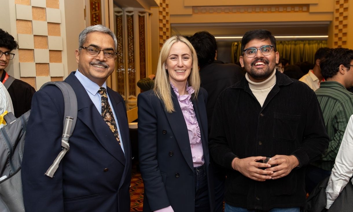 Professor Sudhir Kumar Barai (BITS-RMIT Higher Education Academy Director), Caroline Hartnett (Director, International Education and Study Melbourne), and BITS-RMIT student.