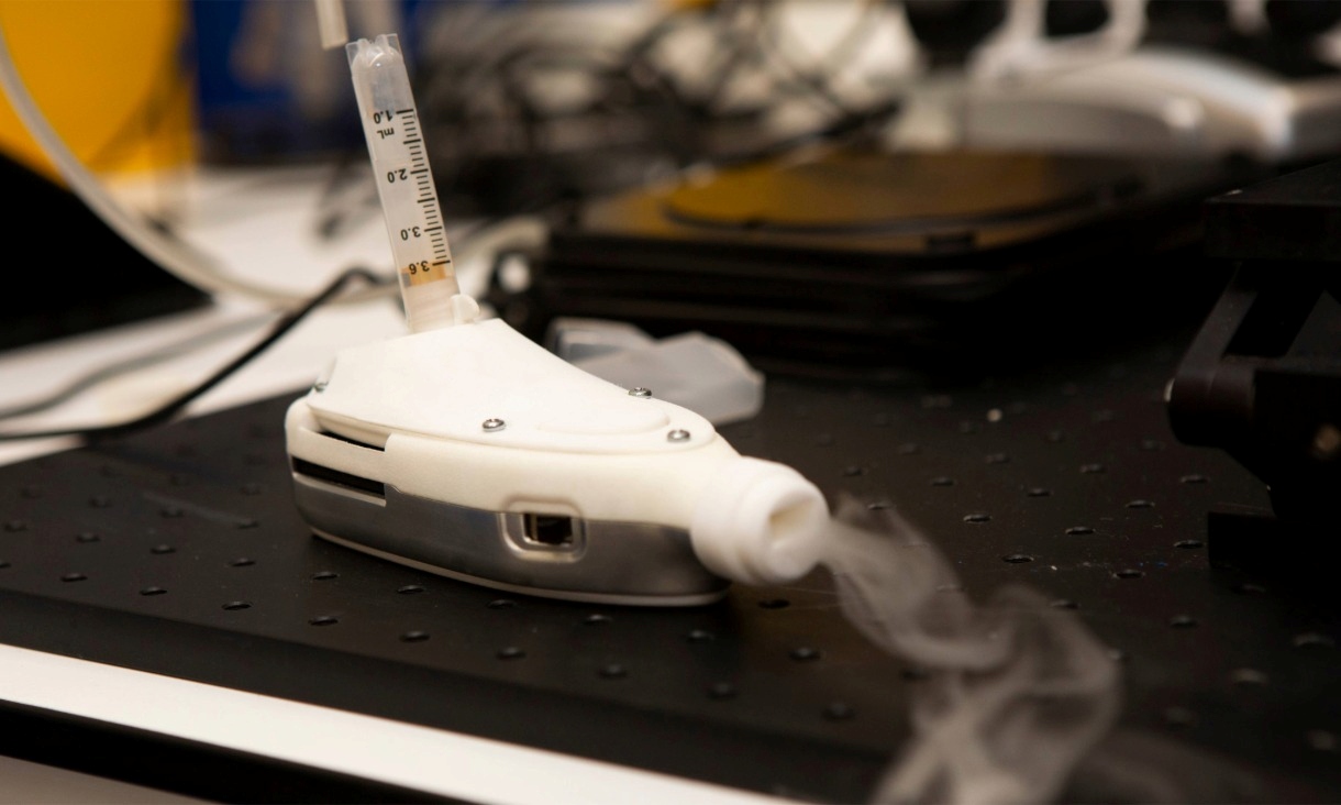 A nebuliser produces a fine mist.