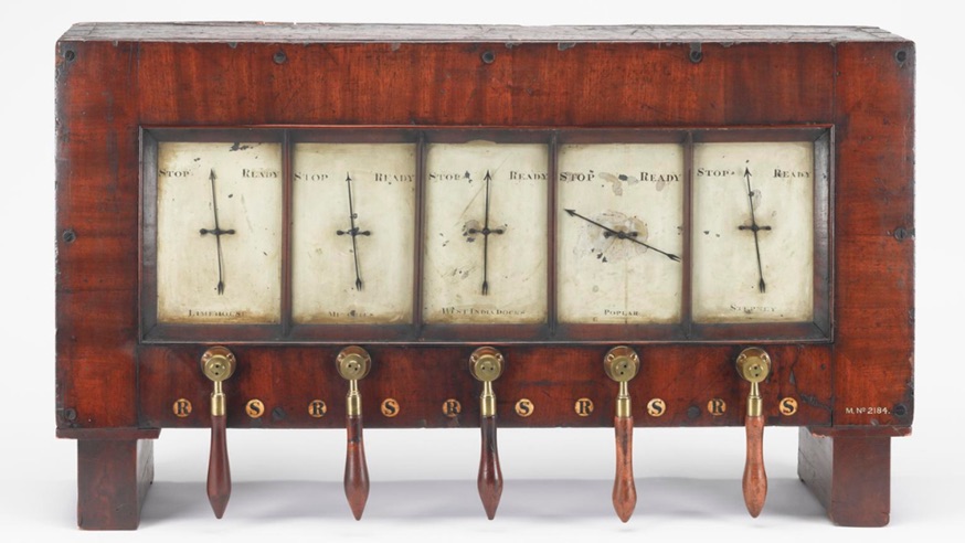 A train signalling instrument used in the 1840s on the London and Blackwall Railway similar to the set affected by the space weather event studied by the team. Credit: The Board of Trustees of the Science Museum.