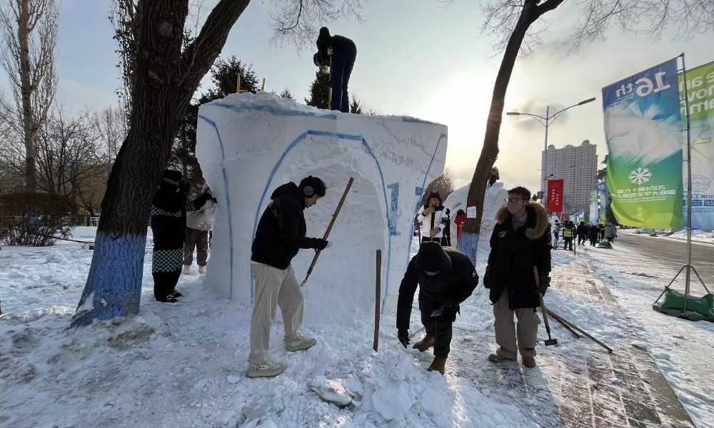 Building snow castle