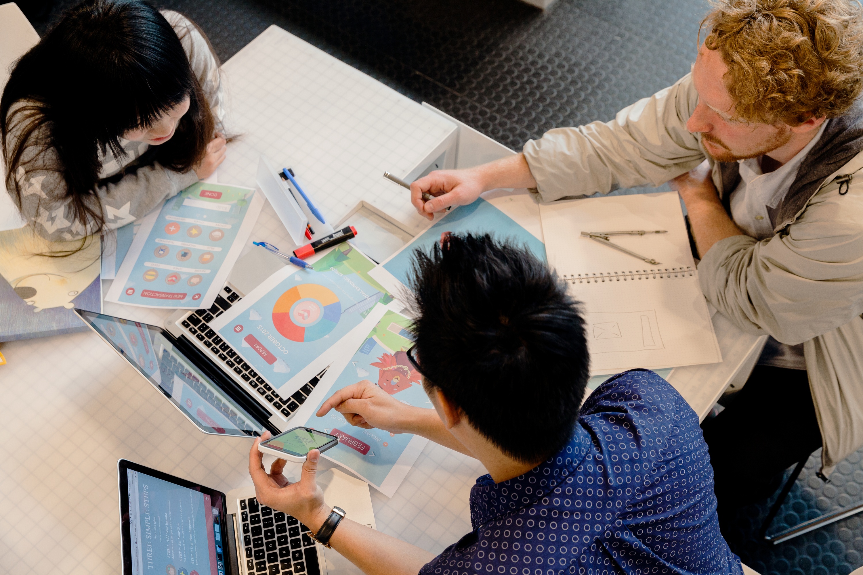 Three students doing group work