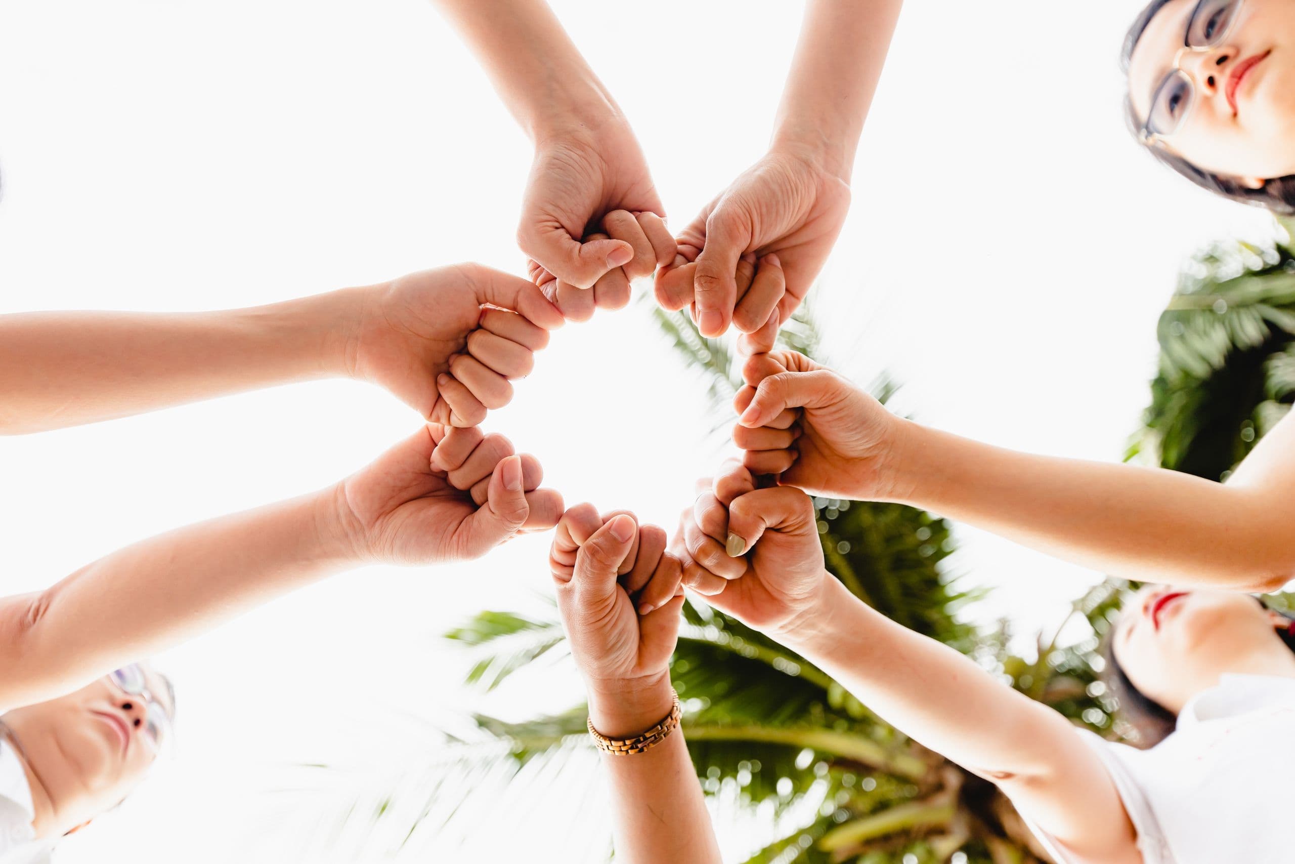 TFV's fellows joining hands in a circle to show teamwork and unity.