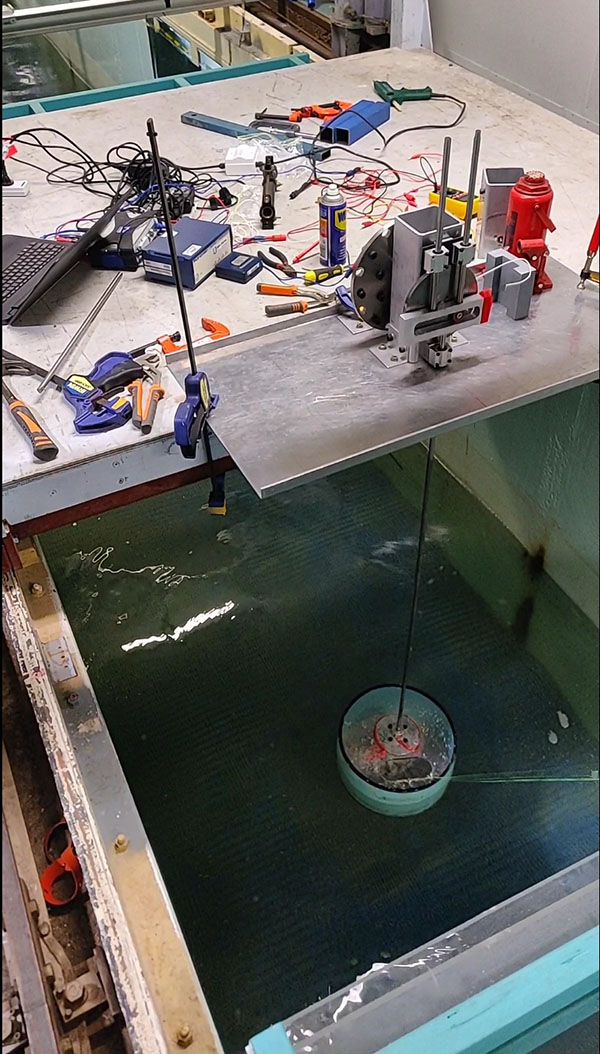 Our Scotch Yoke mechanism-based wave energy converter is tested in a wave tank