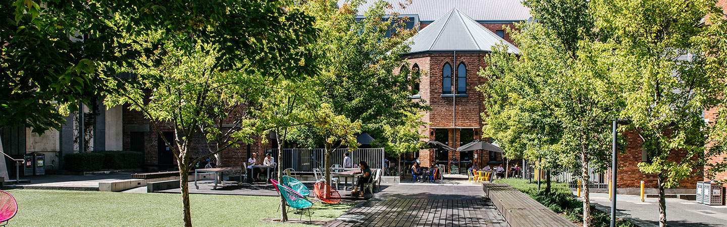 view of footpath and trees on rmit campus