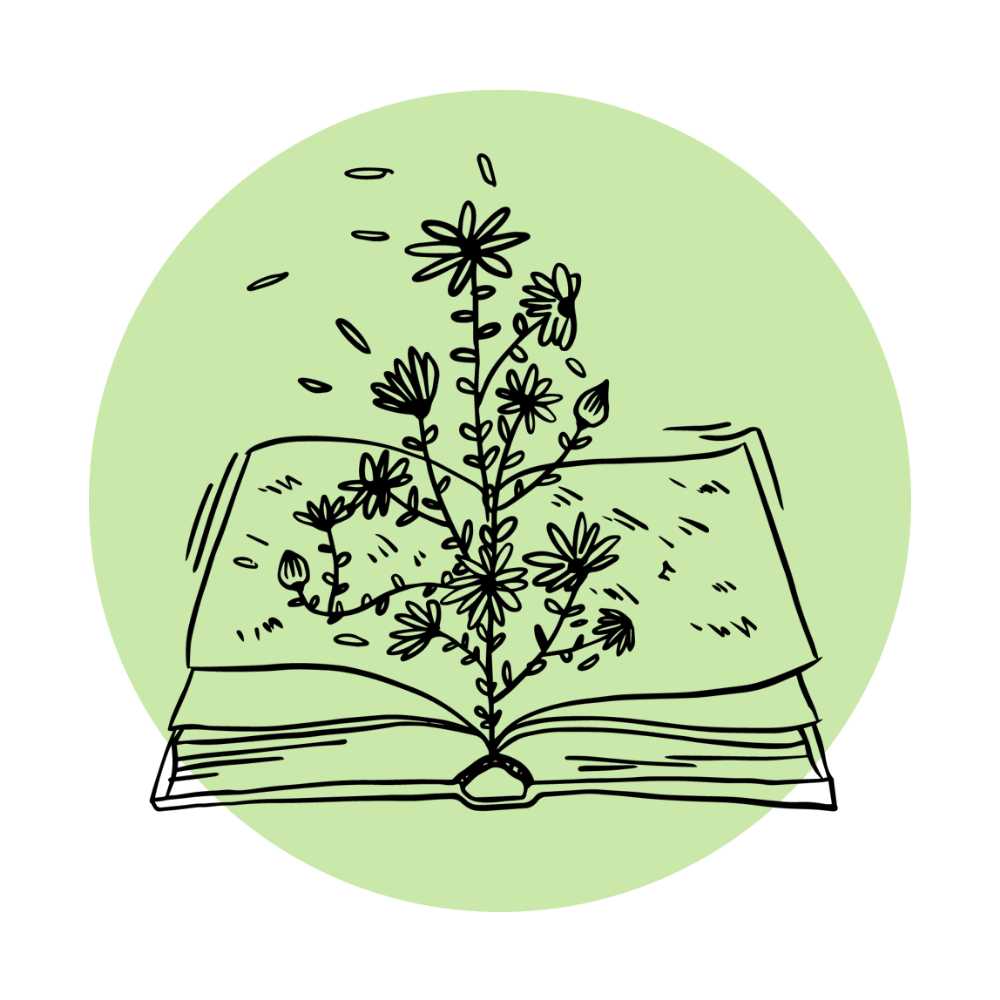 Illustration of flowers growing out of open book