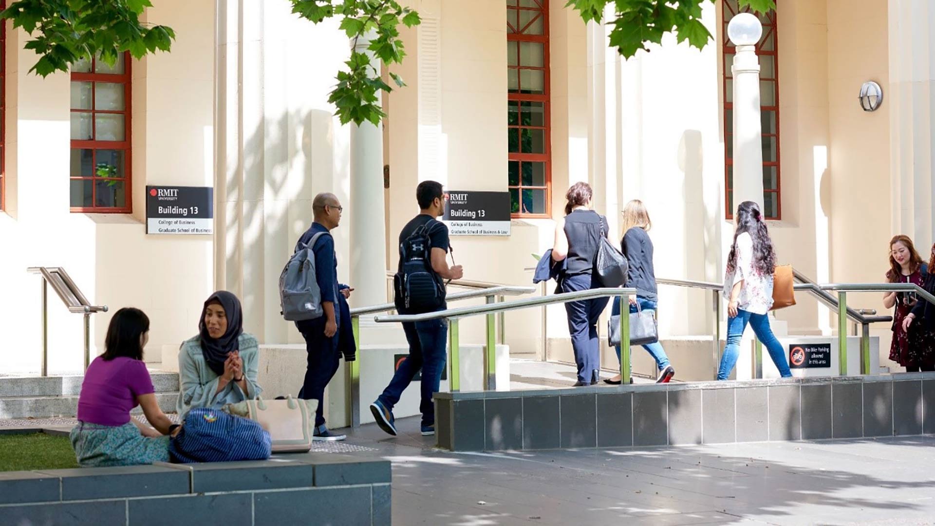 Students outside RMIT Building 13