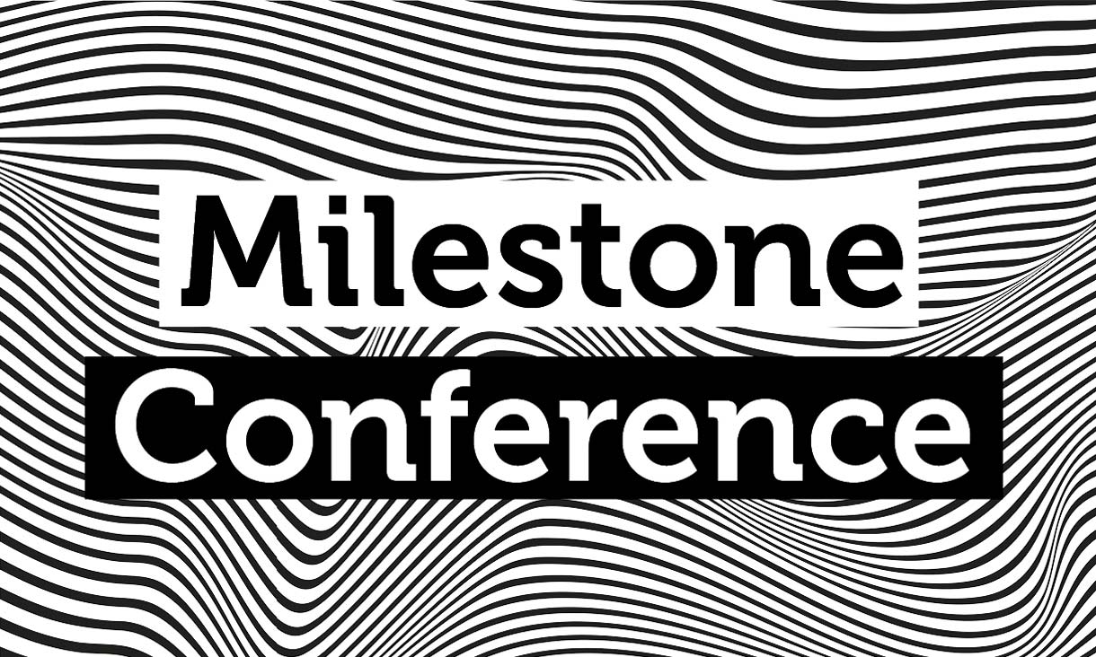 A thumbnail image for the Milestone Conference in a black and white wavy background