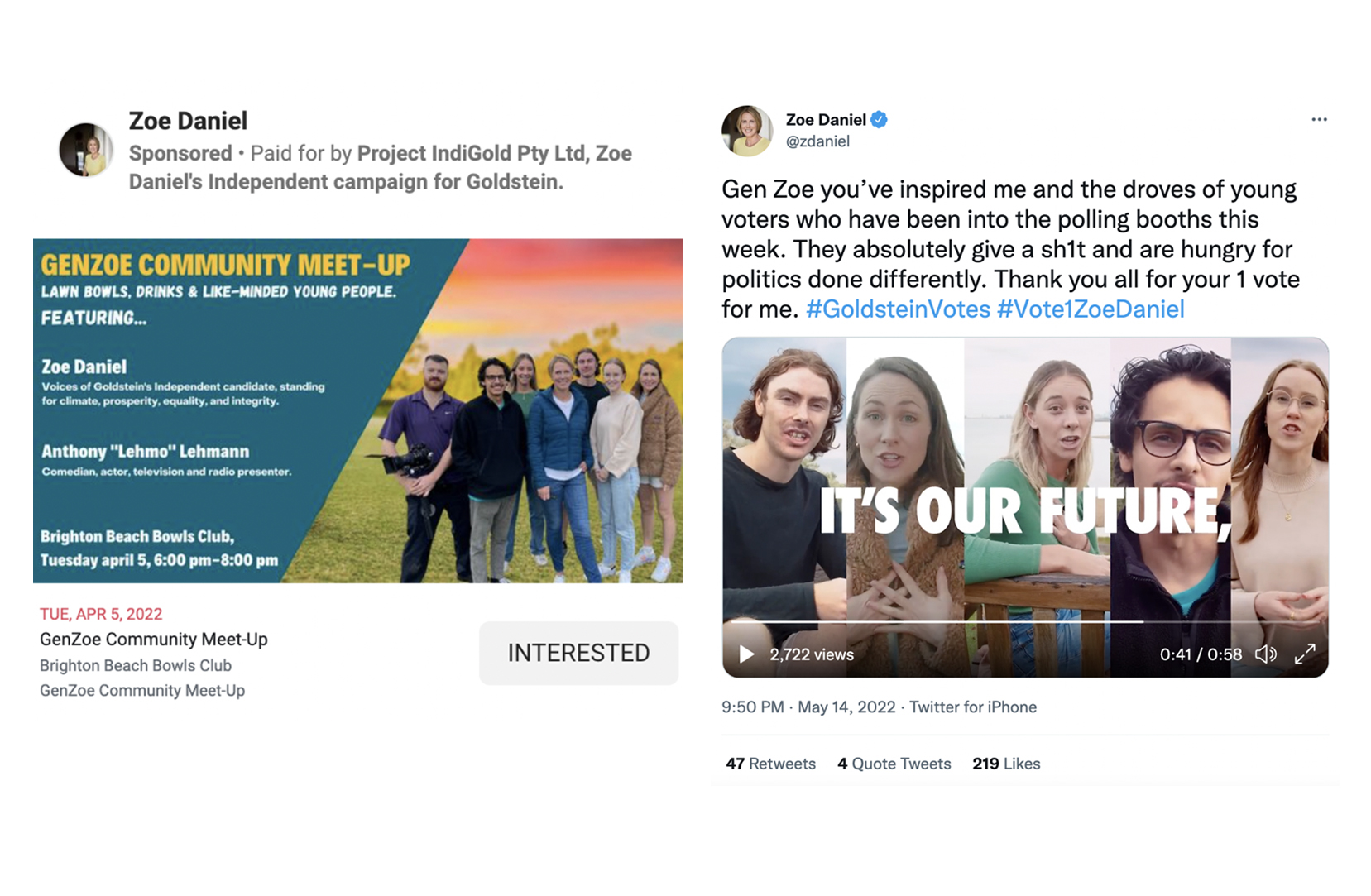 Screenshots of two social media posts, each featuring photos of young people.