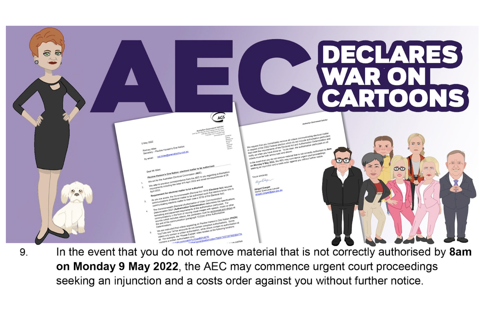 One Nation post on April 6 titled “AEC declares War on Cartoons” with screenshots of user comments