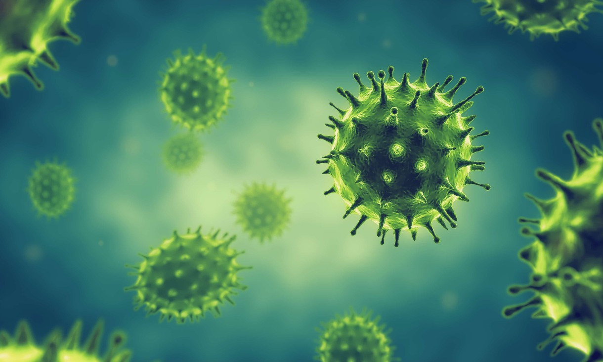 Green COVID-19 virus with spikes