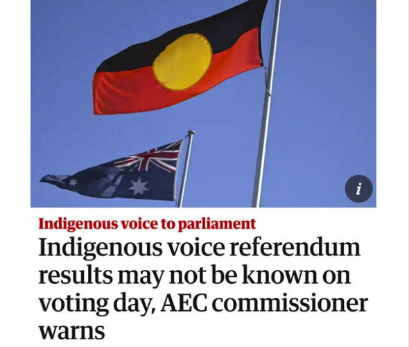 Aboriginal and Australian flags with headline from the Guardian