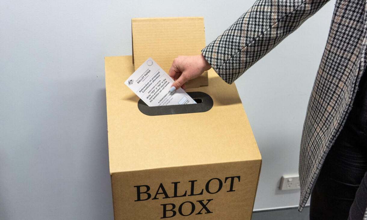Ballot box showing someone voting in Voice referendum