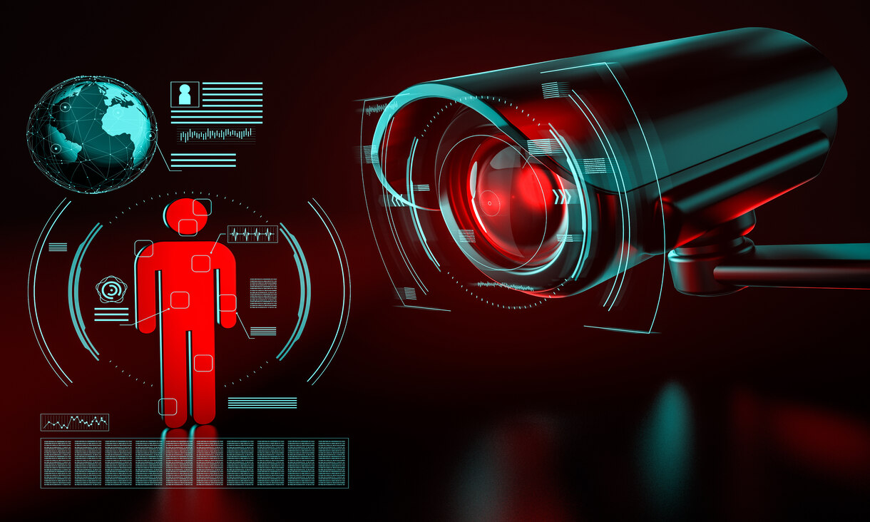 digital image of security camera looking at red icon of human