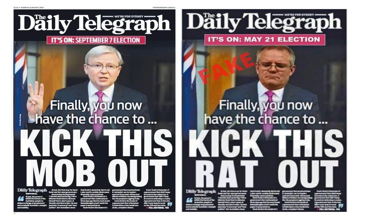 FactLab: Original front page of The Daily Telegraph published August 5, 2013 (left). Altered image posted on Facebook (right)