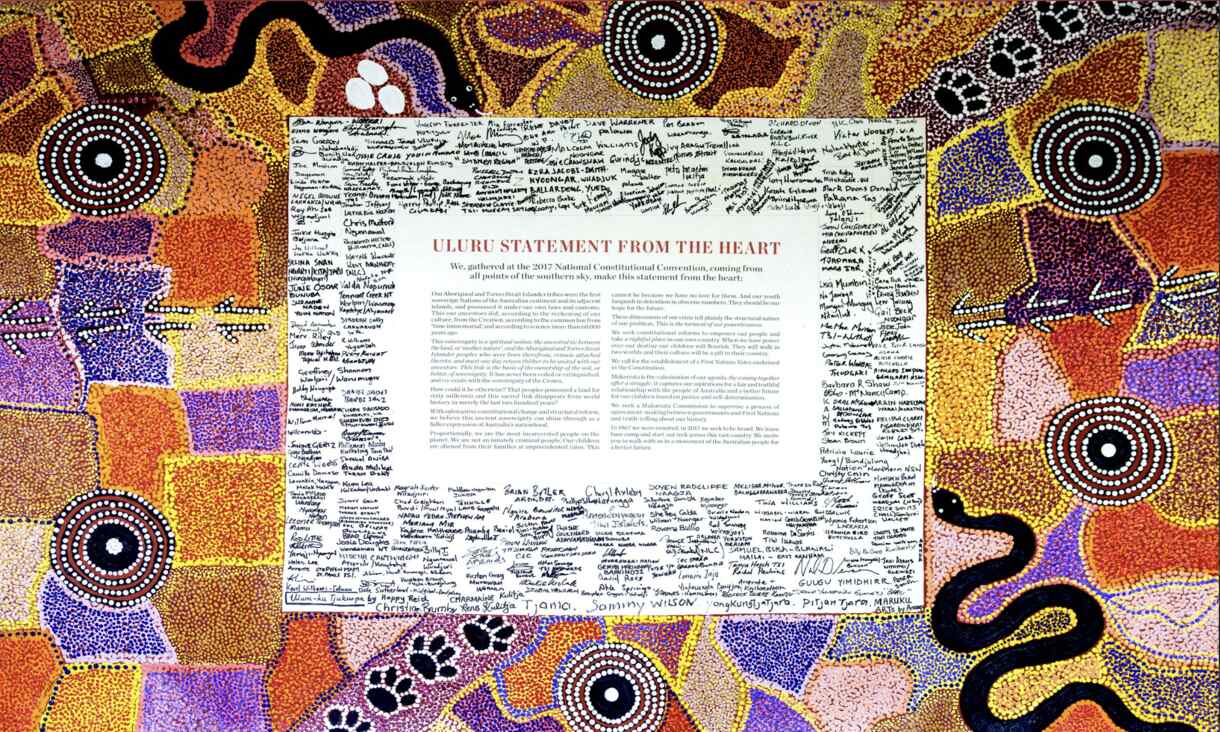 Uluru Statement from the Heart against Aboriginal artwork