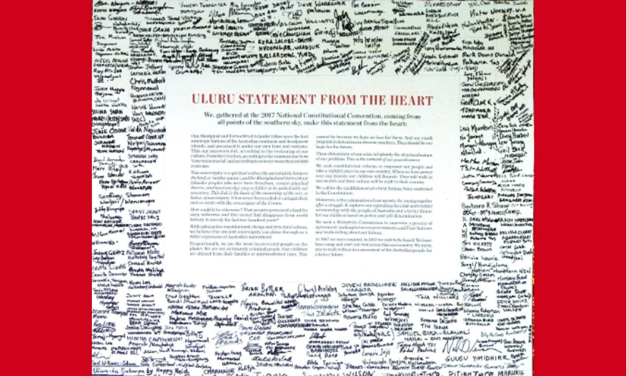 Uluru Statement from the Heart on red background