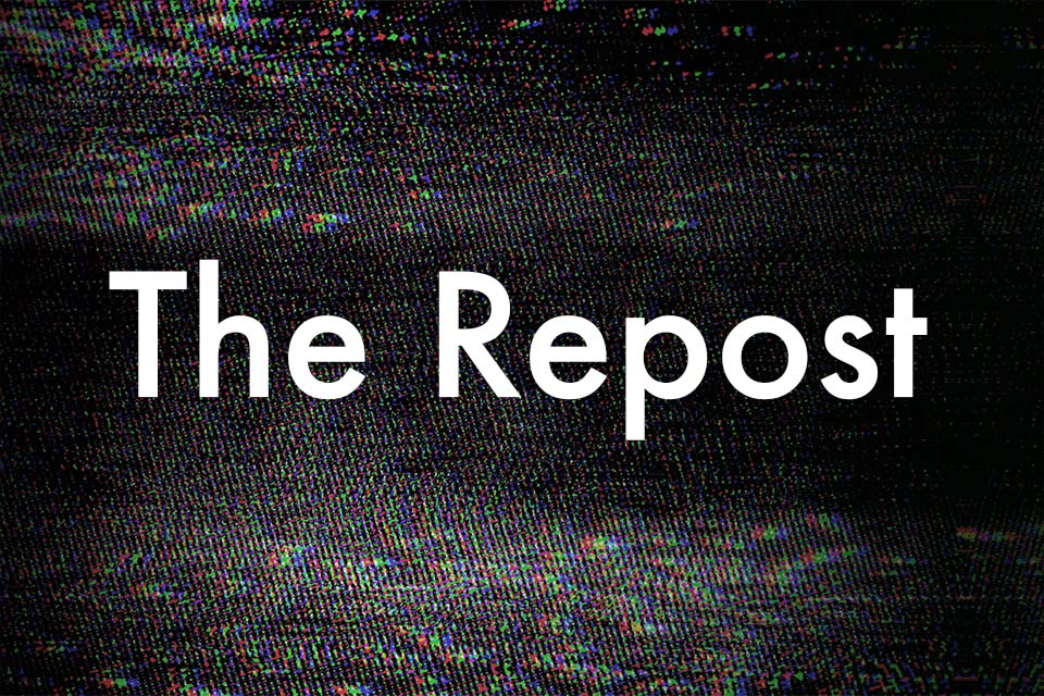 The Repost logo, featuring the words "The Repost" against a background of static