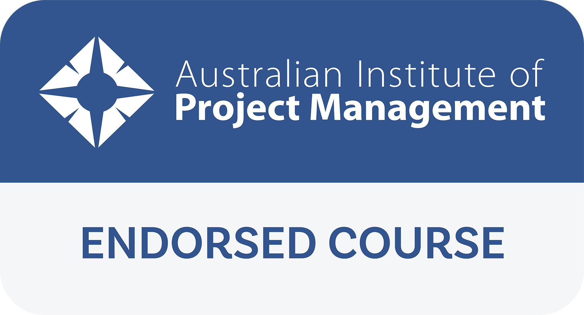 Blue and white logo with the words 'Australian Institue of Project Management Endorsed Course'