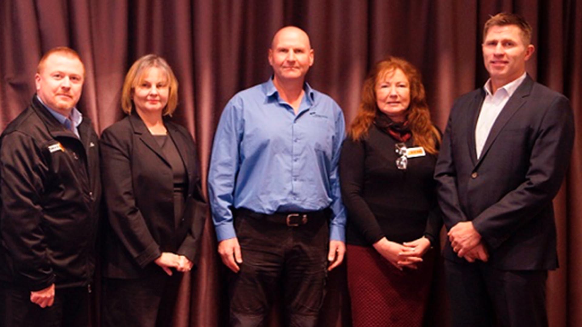 Dist. Prof. Helen Lingard presented alongside industry representatives and the WorkSafe Tasmania Inspectorate at the Better Work Tasmania networking session on 29 June 2016. Pictured (l to r): Paul Kitchener (WorkSafe Tasmania), Dist. Prof. Helen Lingard (RMIT), Glen Sutton, Pamela Atkinson (WorkSafe Tasmania) and Julian Proud (Hansen Yuncken).