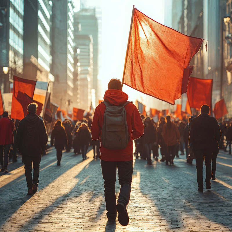 Workers Strike Demonstration In City. Labor Union March, Generative AI image