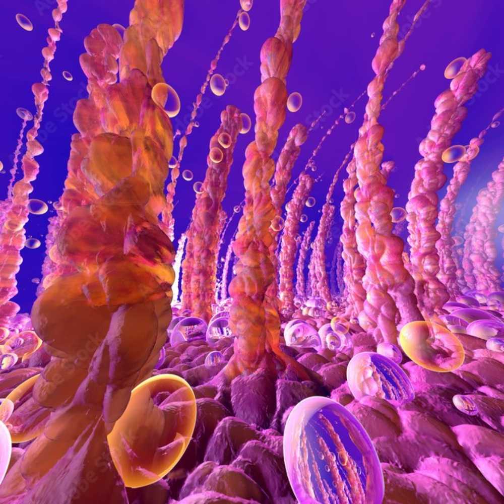  Three dimensional render of human intestinal villi 