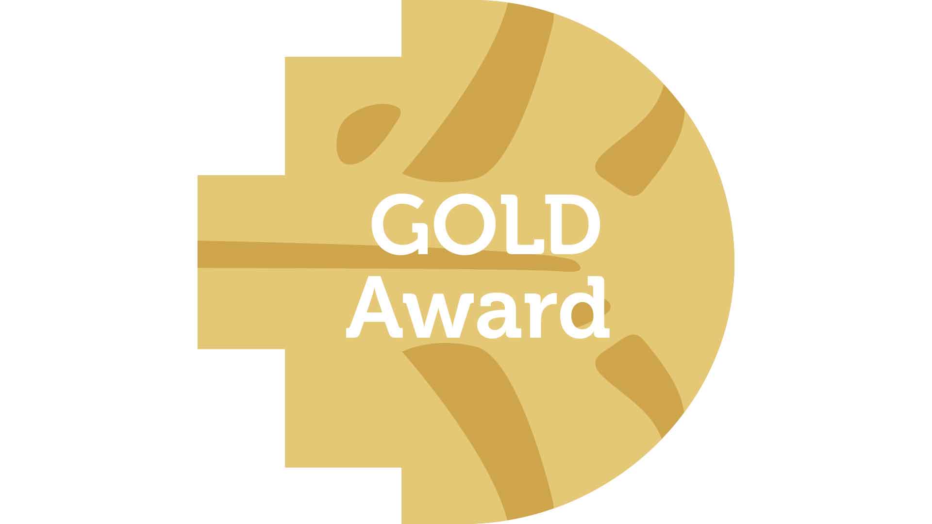 Gold pixel logo with the words 'gold award' on it