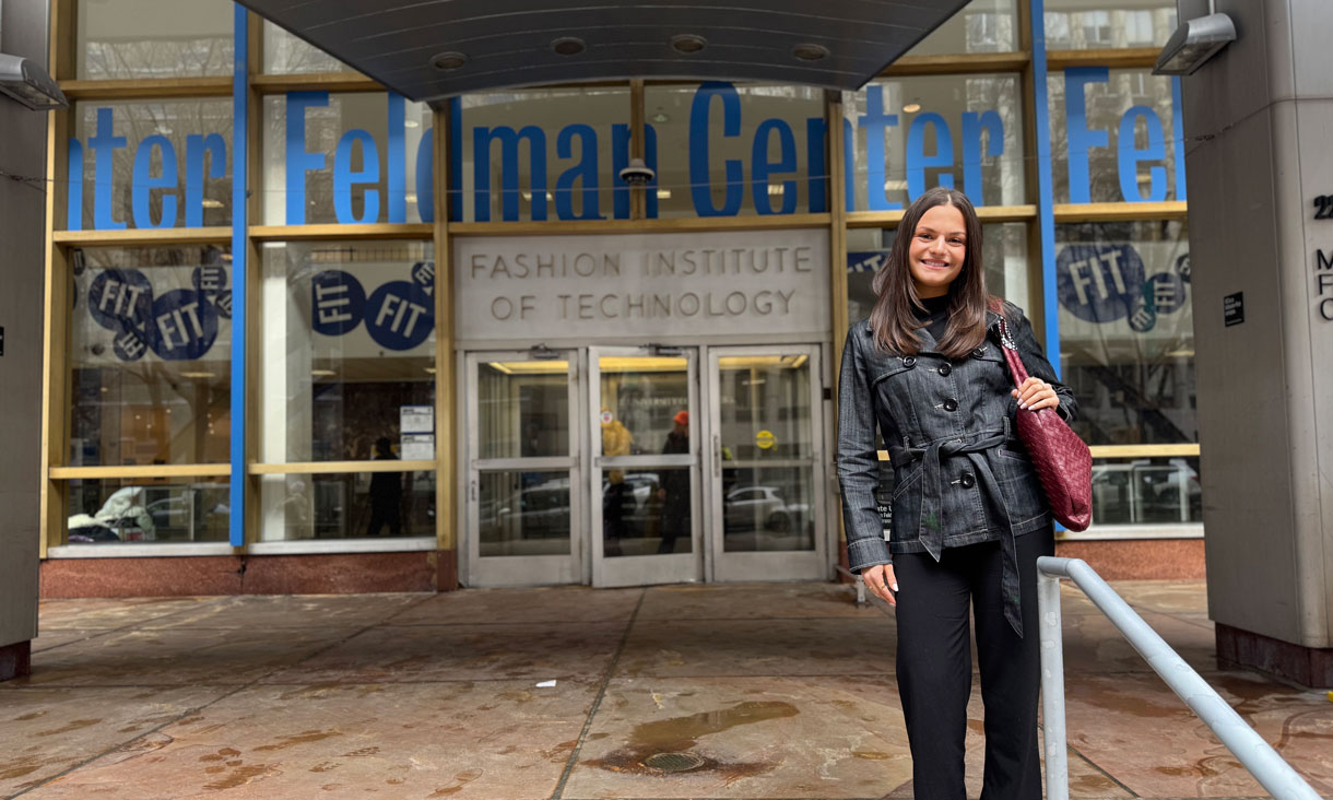 Global classroom: Scholarship recipient Louise King outside the Fashion Institute of Technology in New York. 