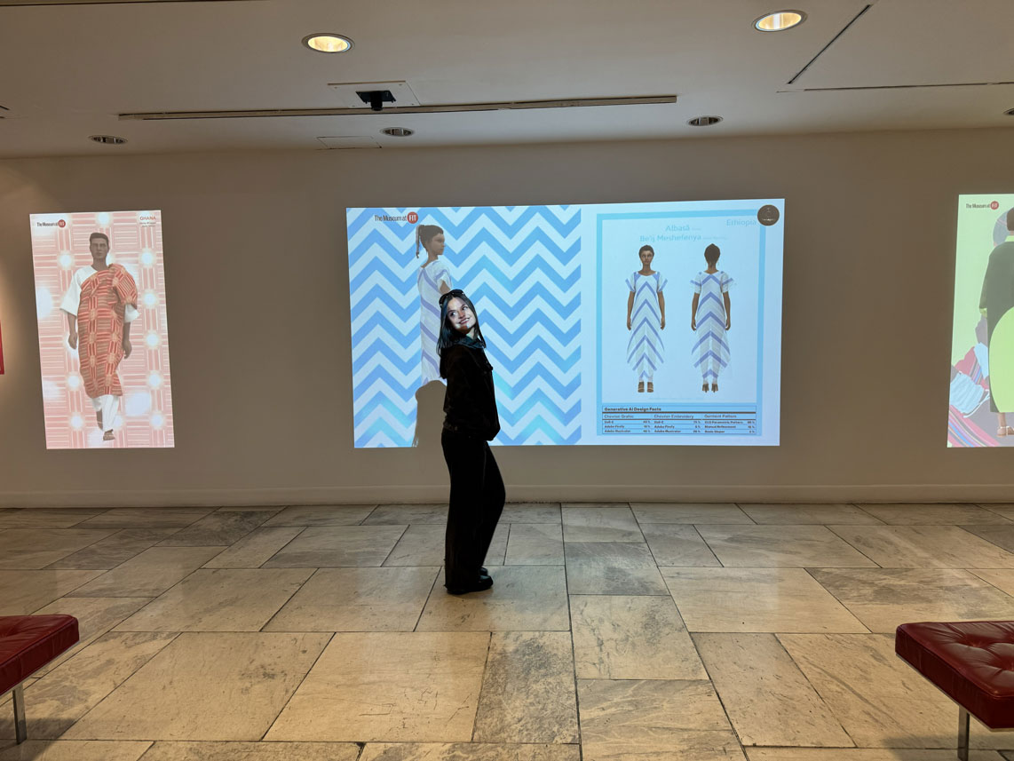 Immersed in creativity: Louise King exploring a fashion exhibition in New York.