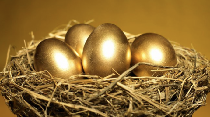 Golden nest, eggs.