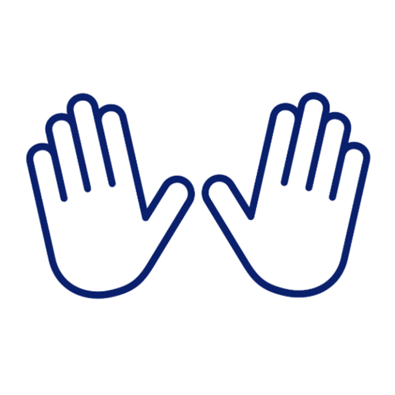Blue outline of two raised hands.