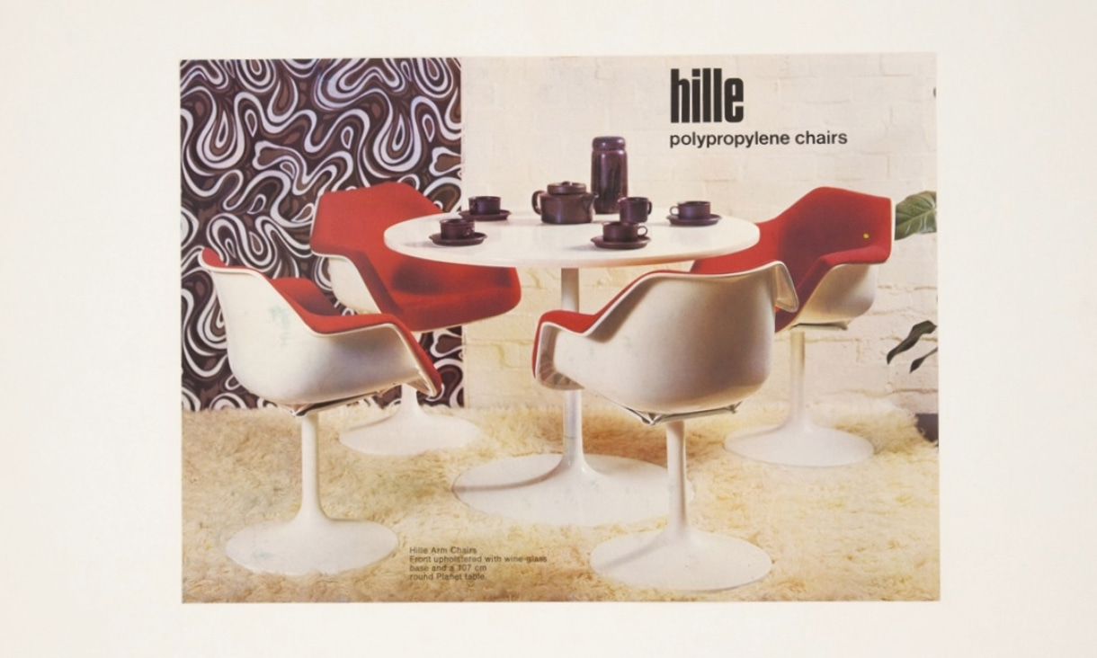 Image of Hille polypropylene chairs from album of ephemera relating to Aristoc Industries