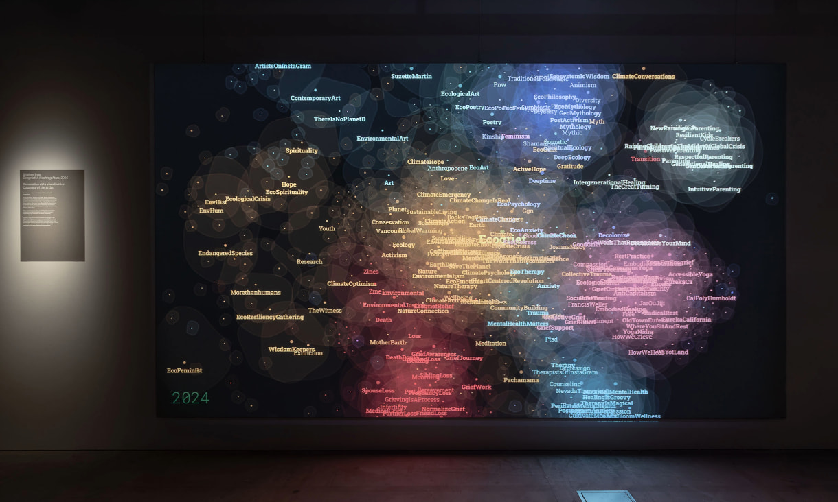 Shahee Ilyas, Ecogrief: A Hashtag Atlas, 2025, in The Mourning After, RMIT Design Hub Gallery, Melbourne, 2025.