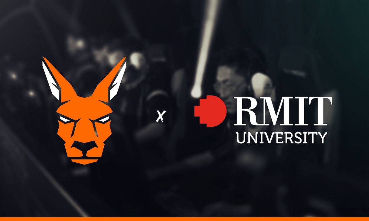 kanga esports and rmit university logos on black background