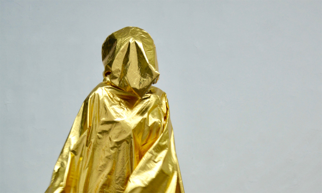 Synthetic gold and silver lamé cloak