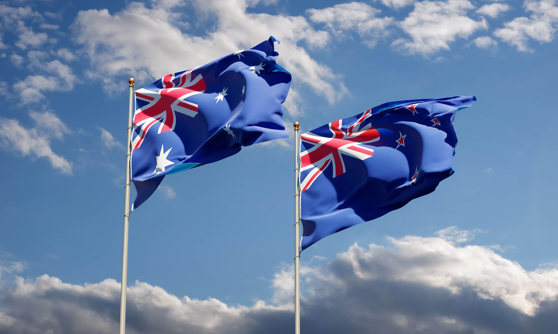 Flags of New Zealand and Australia. 