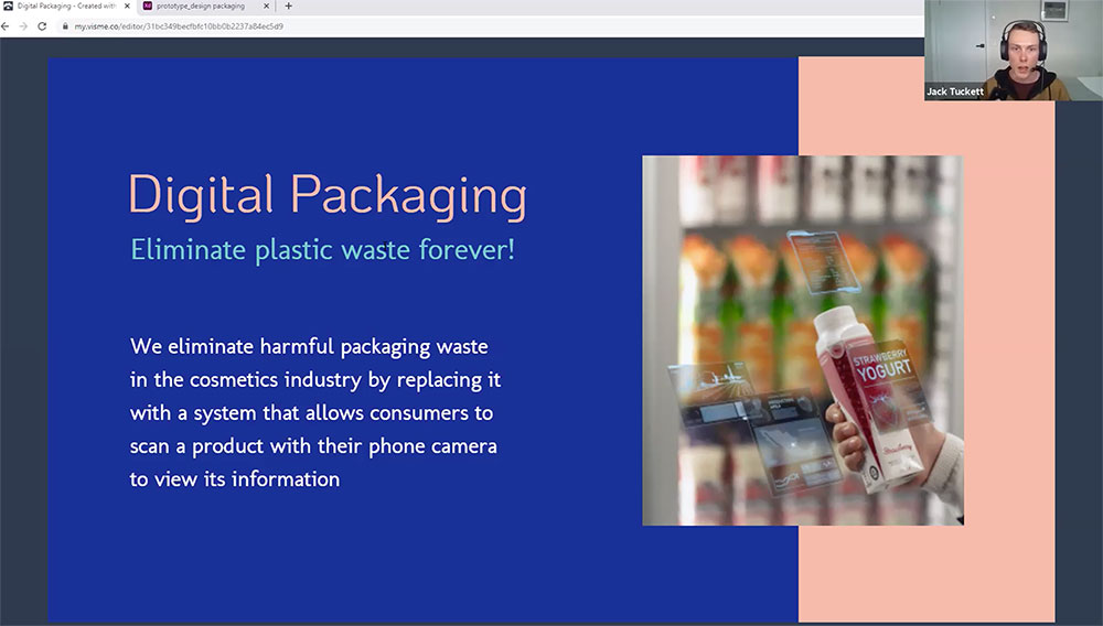 Image of Jack Tuckett presenting online presentation for digital packaging
