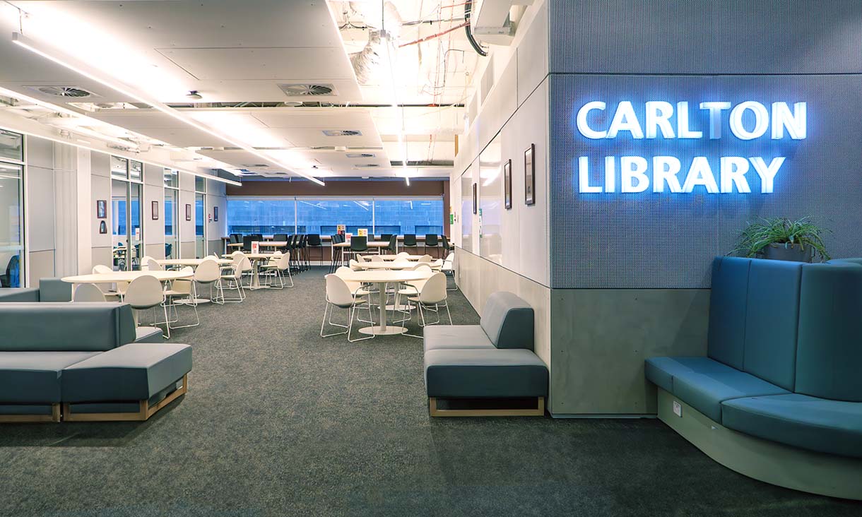 View of the Carlton Library interior.
