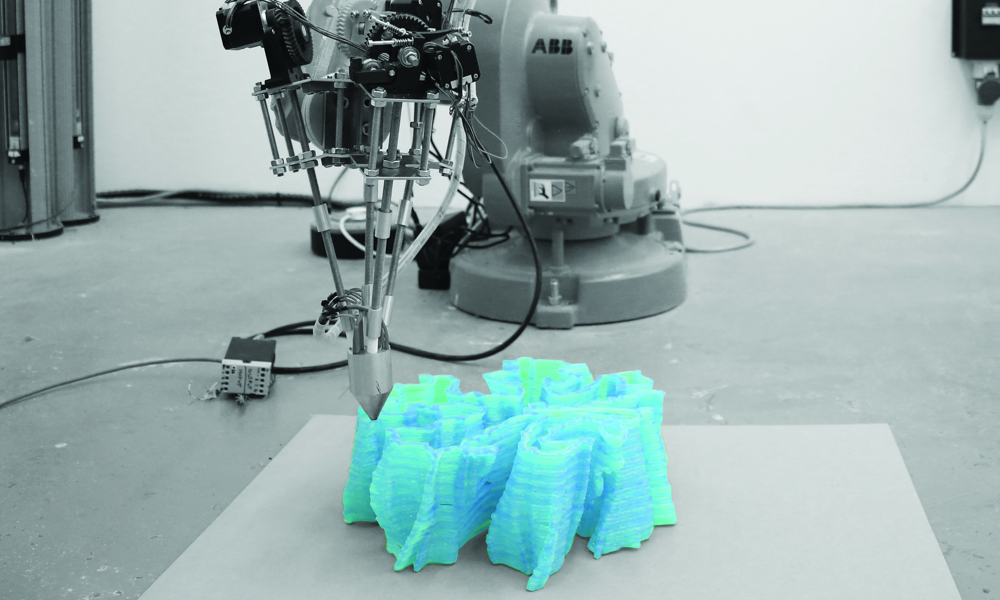 'XenoCells', a robotically 3D printed column in multiple materials.