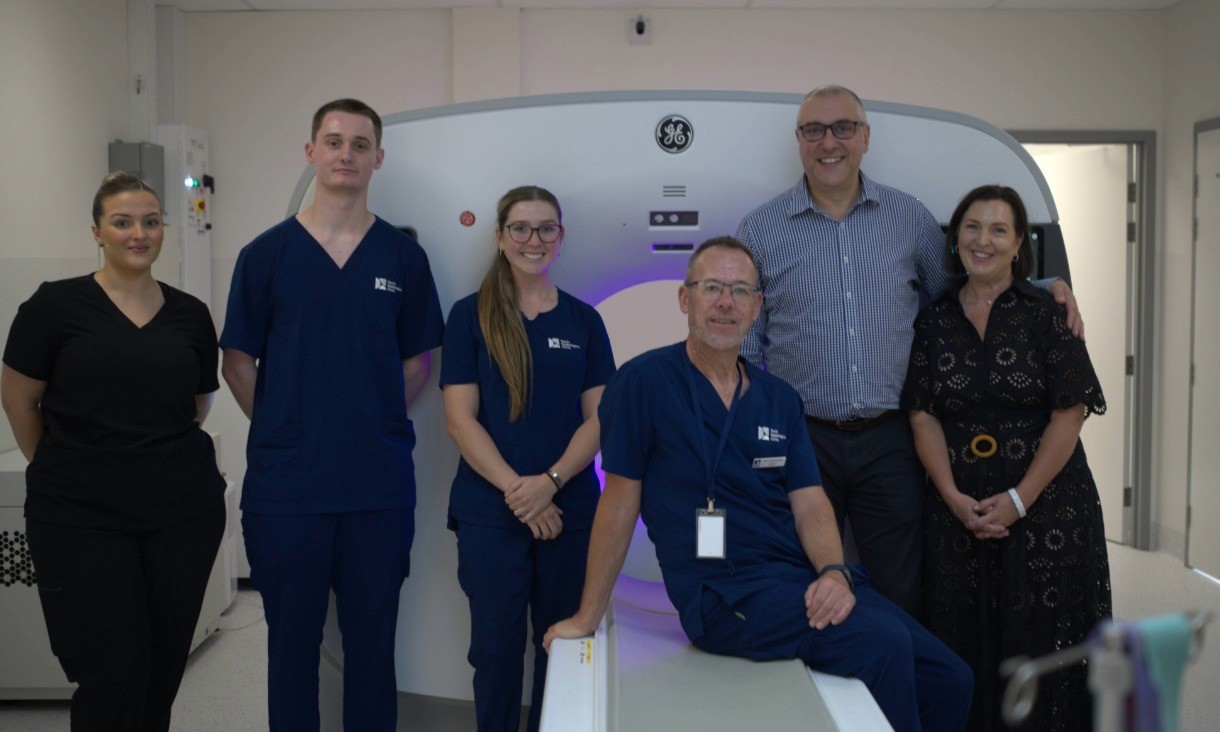 Perth-based RMIT Bachelor of Medical Radiation (Nuclear Medicine: Industry Practice) students Elouise Monck, Noah Marshall, Emma Hotham with Perth Radiological Clinic's Nuclear Medicine and PET Manager Richard Hampson, and Associate Professor Mark Scalzo, Program Manager for the Nuclear Medicine: Industry Practice and Emily McDonald Program Manager: Medical Radiation Science from RMIT. 