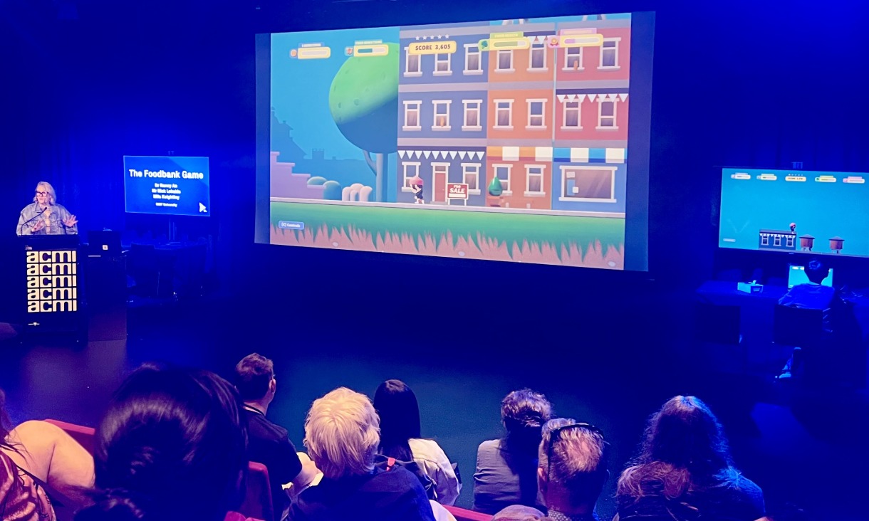 Prof Gillian Vesty presents The Foodbank Game app at ACMI for Games for Change 2025