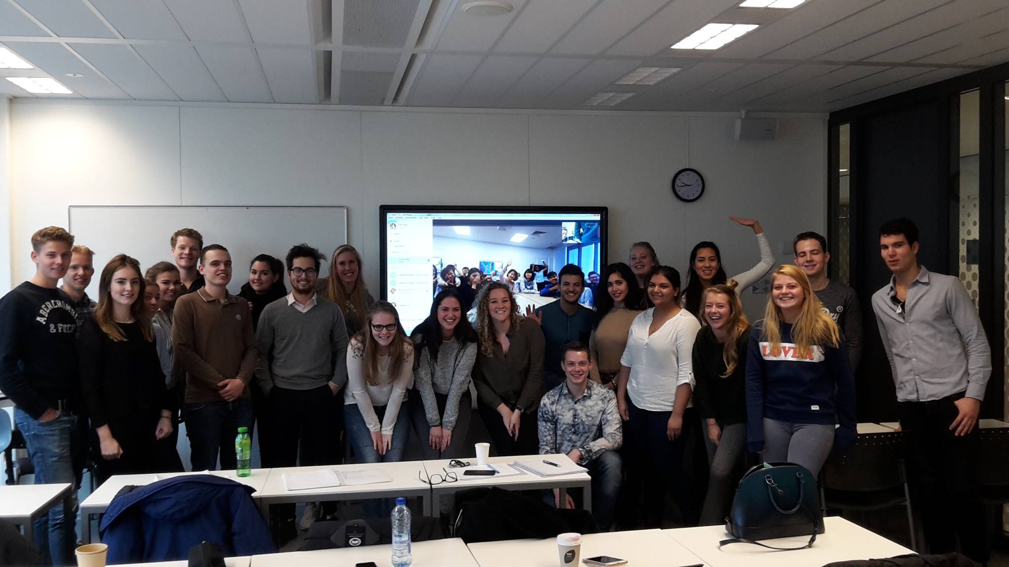 A group selfie through Skype with students from the Amsterdam University of Applied Science and students from RMIT Vietnam. 
