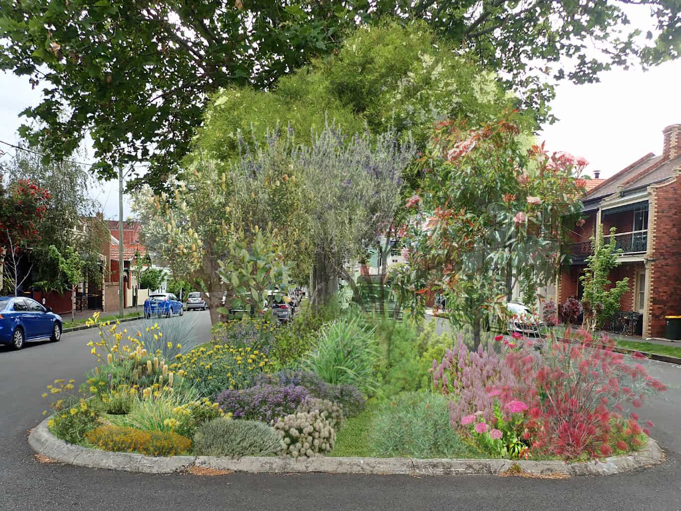 Plant garden island in residential street